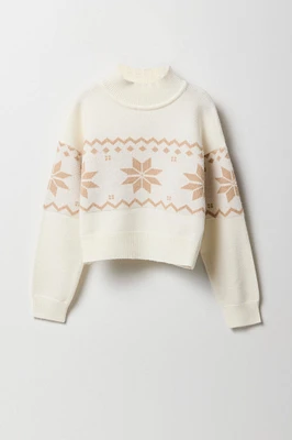 Girls Jacquard Knit Mock Neck Sweater