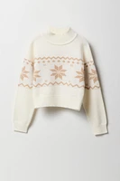 Girls Jacquard Knit Mock Neck Sweater