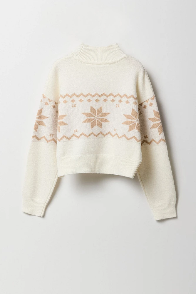 Girls Jacquard Knit Mock Neck Sweater