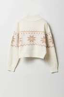 Girls Jacquard Knit Mock Neck Sweater