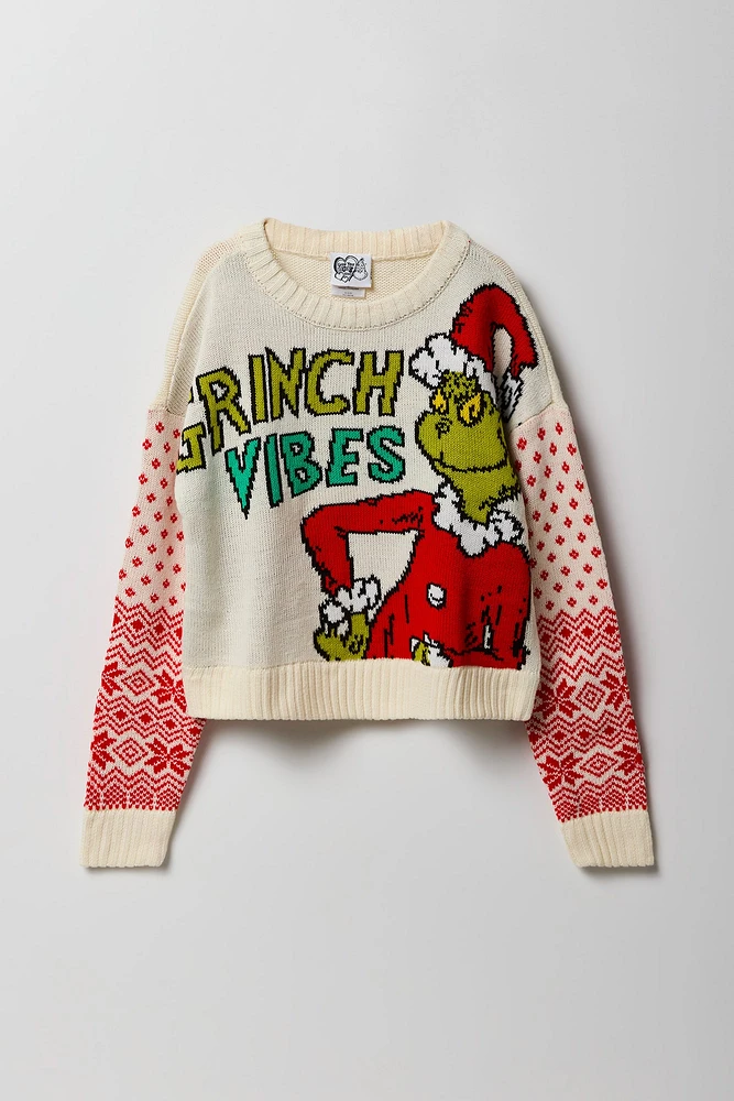 Chandail de NoÃ«l Ã  imprimÃ© Grinch Vibes pour fille