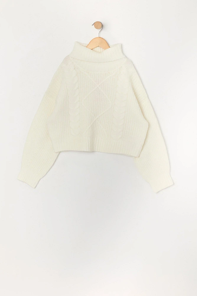 Girls Cable Knit Turtleneck Sweater