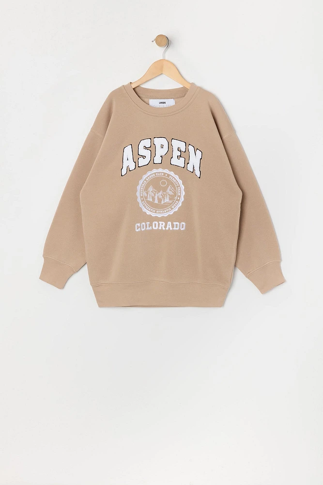 Girls Oversized Aspen Chenille Embroidered Fleece Sweatshirt