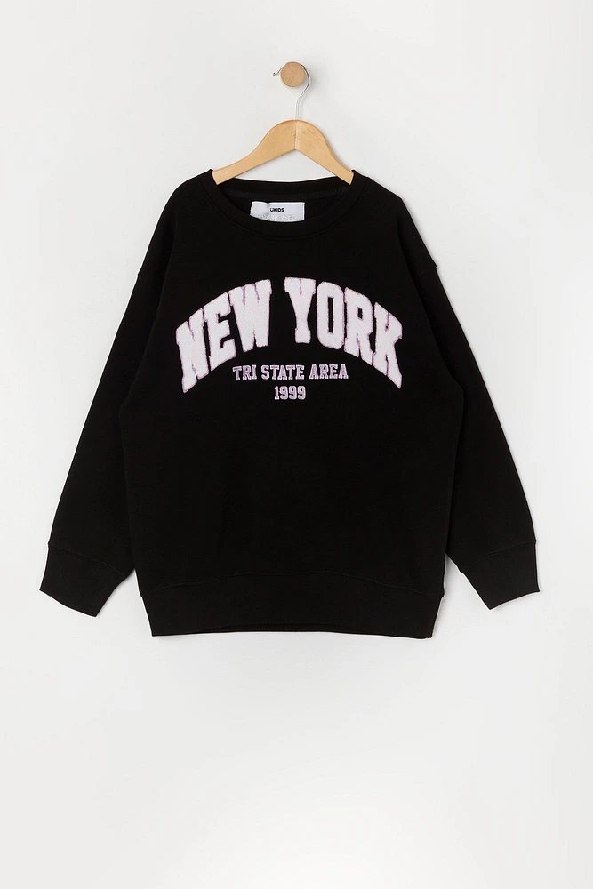 Girls Oversized Destination Chenille Embroidered Sweatshirt