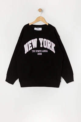 Girls Oversized Destination Chenille Embroidered Sweatshirt