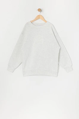 Girls Oversized Solid Fleece Sweatshirt