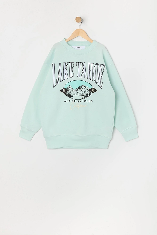 Girls Oversized Destination Chenille Embroidered Fleece Sweatshirt