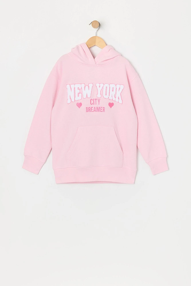 Girls NYC Dreamer Chenille Embroidered Fleece Hoodie