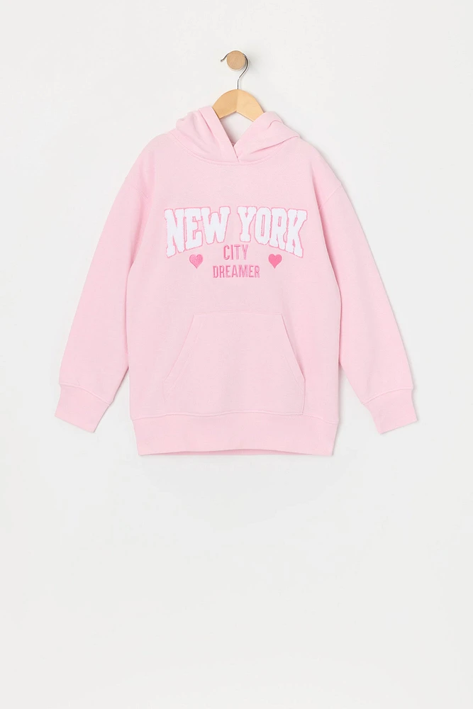 Haut à capuchon en molleton avec motif brodé NYC Dreamer chenille pour fille