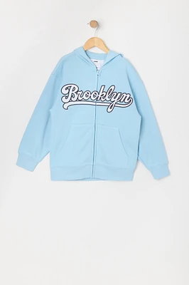 Haut à capuchon en molleton avec motif brodé Brooklyn et fermeture glissière pour fille