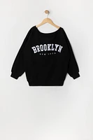 Girls Destination Embroidered Off Shoulder Fleece Sweatshirt