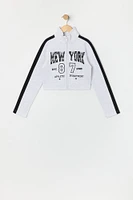 Girls Graphic Mock Neck Zip-Up Fleece Top