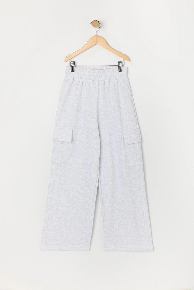 Pantalon d'entraînement cargo à jambe large en molleton pour fille