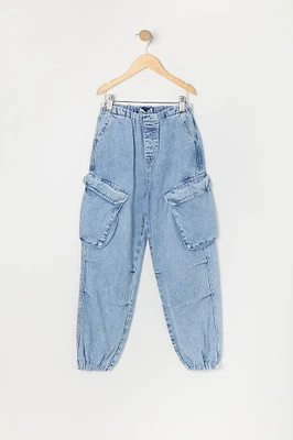 Girls Denim Cargo Jogger