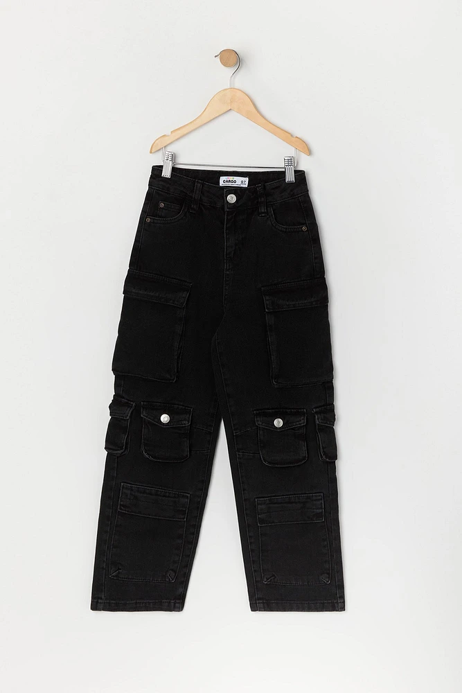 Girls Multi Pocket Wide Leg Cargo Jean