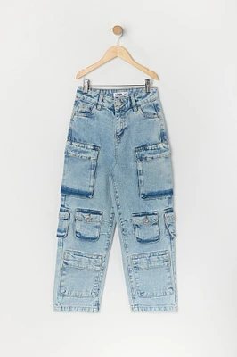 Jean cargo Ã  jambe large avec poches multiples pour fille