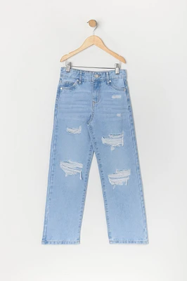 Girls Distressed Straight Leg Jean