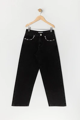 Girls Heart Studded Wide Leg Jean