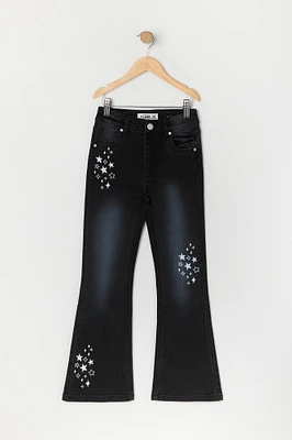 Girls Star Embroidered Flare Jean