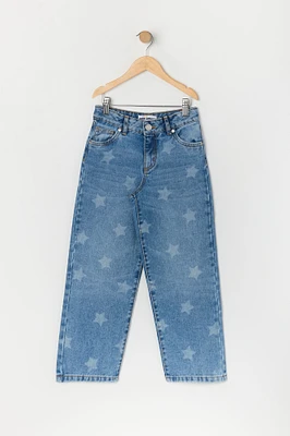 Girls Star Print Wide Leg Jean