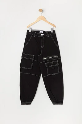 Girls Contrast Stitch Zipper Cargo Jogger