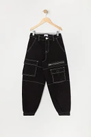 Girls Contrast Stitch Zipper Cargo Jogger