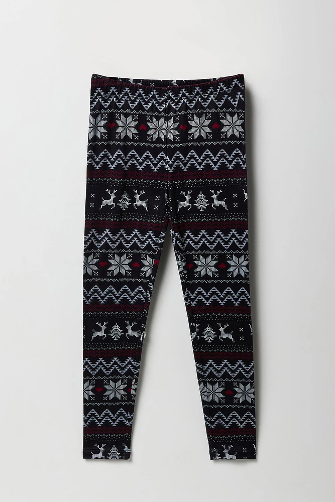 Girls Christmas Print Soft Fleece Legging