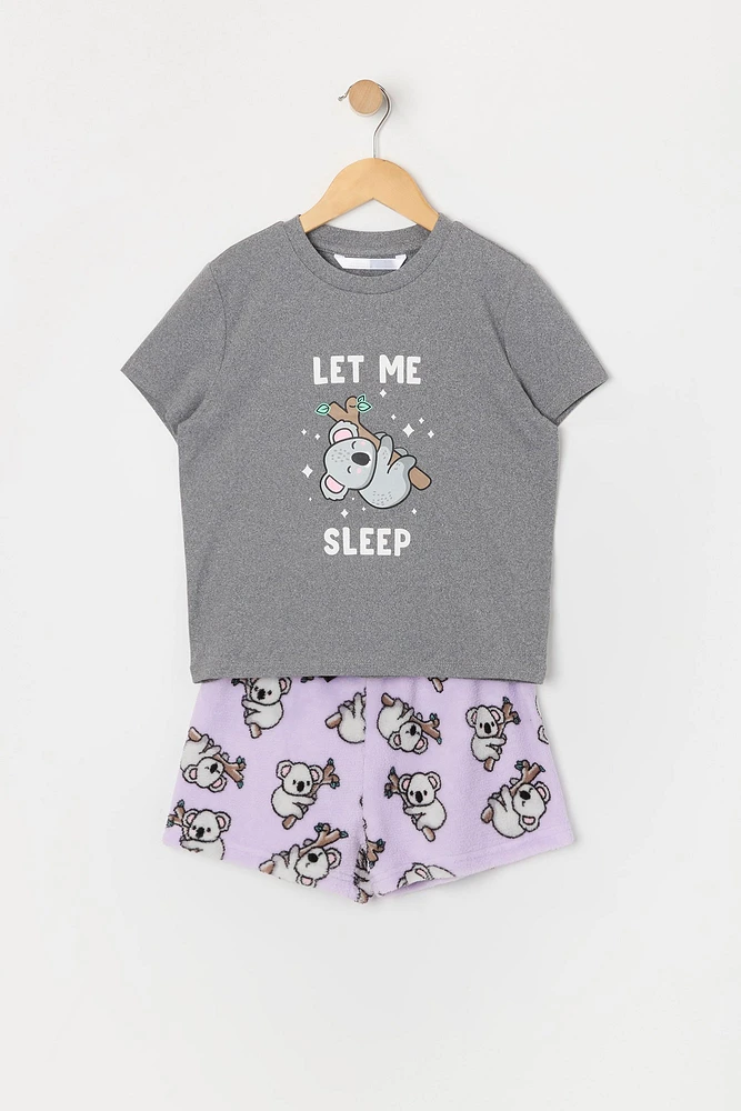 Ensemble pyjama avec t-shirt et short en peluche à imprimé Koala pour fille