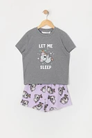 Girls Koala Graphic T-Shirt and Plush Short 2 Piece Pajama Set