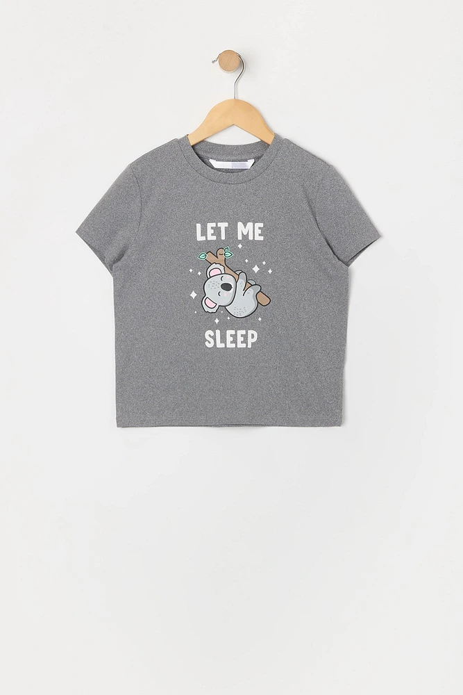 Girls Koala Graphic T-Shirt and Plush Short 2 Piece Pajama Set