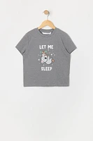 Girls Koala Graphic T-Shirt and Plush Short 2 Piece Pajama Set