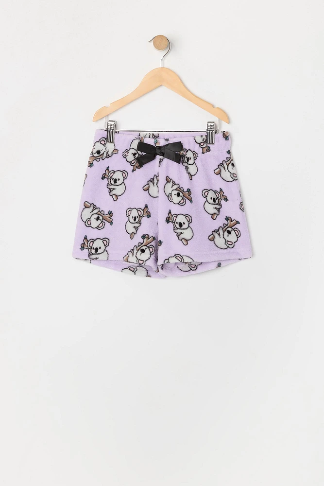 Girls Koala Graphic T-Shirt and Plush Short 2 Piece Pajama Set