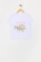 Girls Sloth Graphic T-Shirt and Plush Short 2 Piece Pajama Set