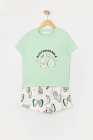 Ensemble pyjama avec t-shirt et short en peluche à imprimé Avocat pour fille