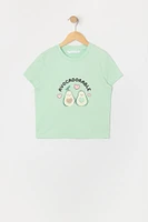 Girls Avocado Graphic T-Shirt and Plush Short 2 Piece Pajama Set