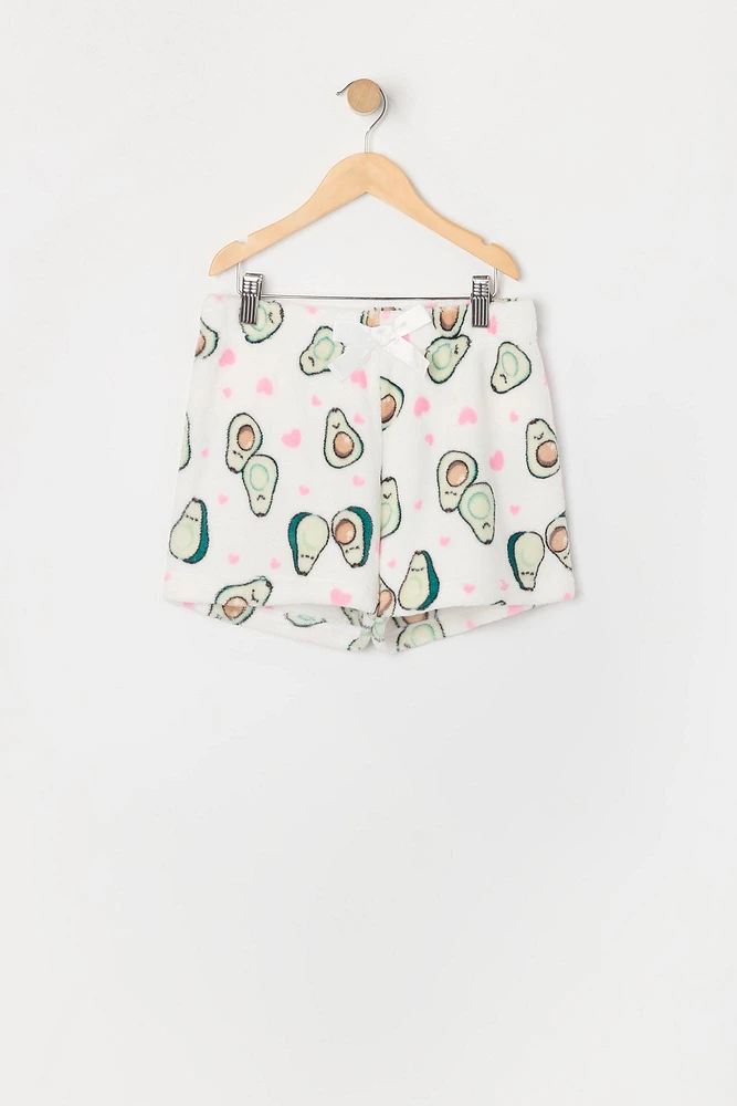 Girls Avocado Graphic T-Shirt and Plush Short 2 Piece Pajama Set