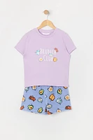 Girls Breakfast Graphic T-Shirt and Plush Short 2 Piece Pajama Set