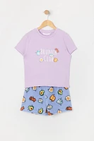 Ensemble pyjama avec t-shirt et short en peluche à imprimé Déjeuner pour fille