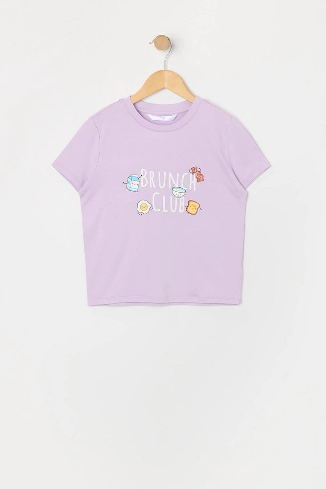 Ensemble pyjama avec t-shirt et short en peluche à imprimé Déjeuner pour fille