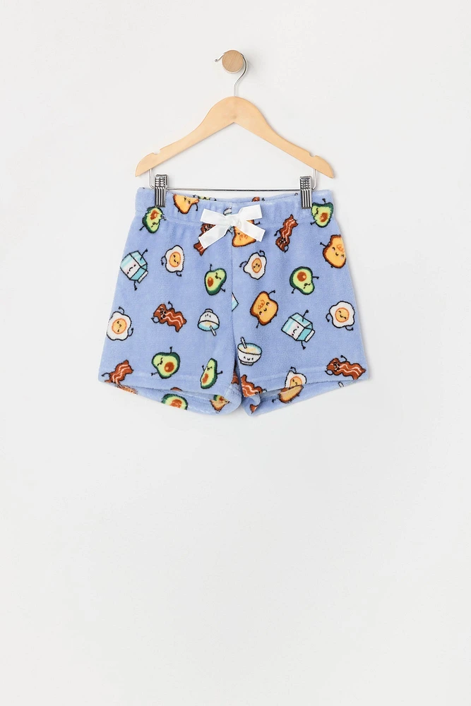 Ensemble pyjama avec t-shirt et short en peluche à imprimé Déjeuner pour fille