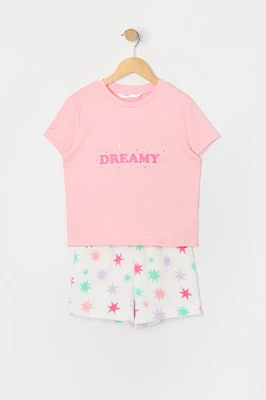 Ensemble pyjama avec t-shirt et short en peluche à imprimé Dreamy pour fille