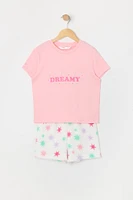 Girls Dreamy Graphic T-Shirt and Plush Short 2 Piece Pajama Set