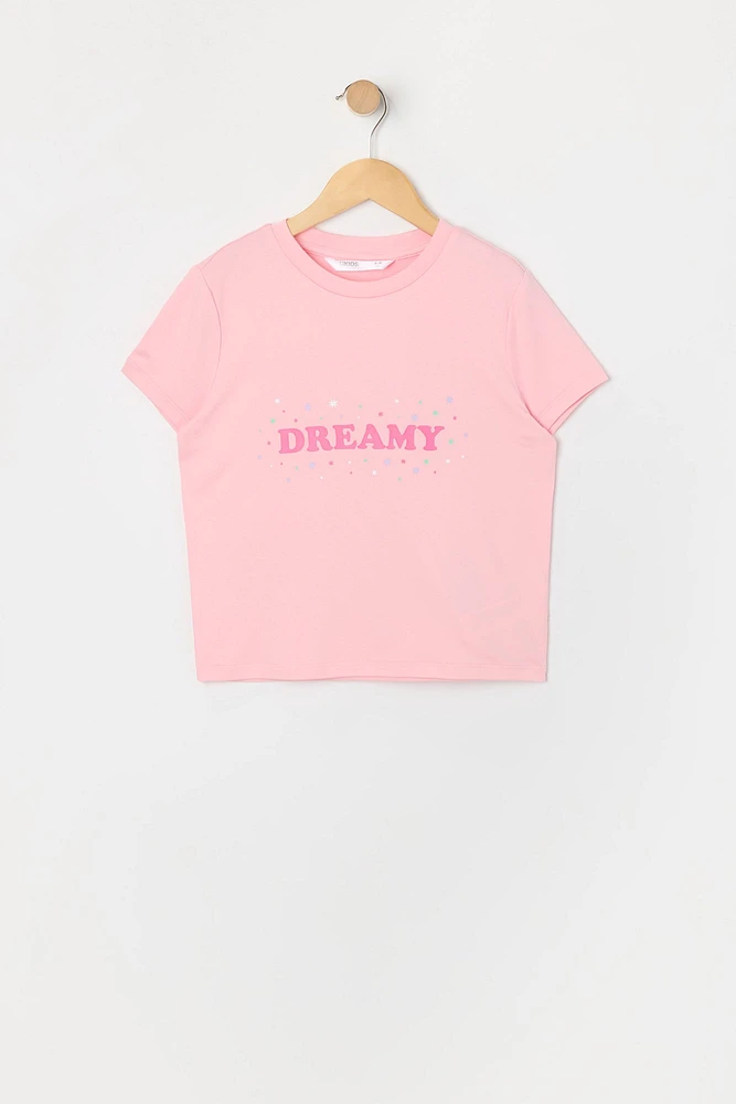 Girls Dreamy Graphic T-Shirt and Plush Short 2 Piece Pajama Set