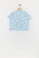 Girls Cloud Print Button-Up Top and Short 2 Piece Pajama Set