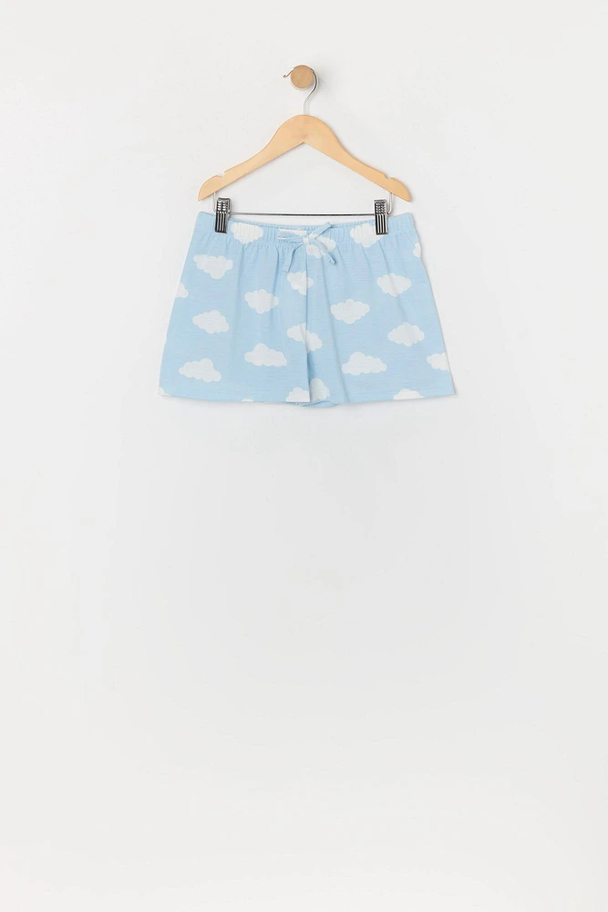 Pyjama avec haut boutonné et short à imprimé Nuage pour fille