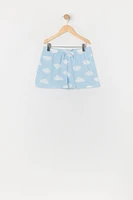 Girls Cloud Print Button-Up Top and Short 2 Piece Pajama Set