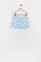 Girls Cloud Print Button-Up Top and Short 2 Piece Pajama Set