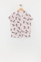Girls Koala Print Button-Up Top and Short 2 Piece Pajama Set