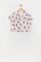 Girls Koala Print Button-Up Top and Short 2 Piece Pajama Set