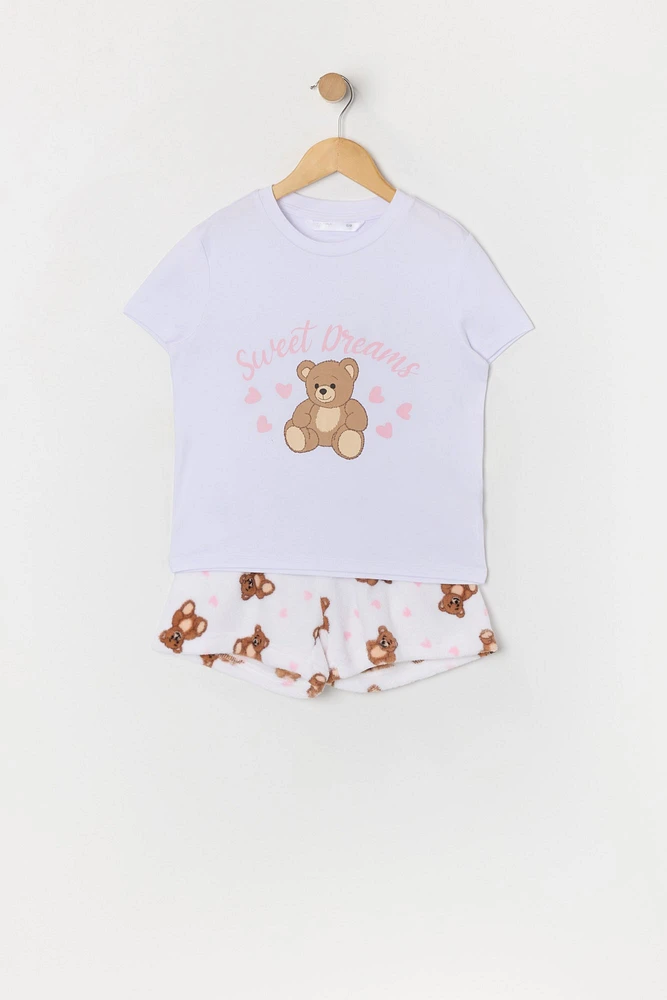 Girls Sweet Dreams Graphic T-Shirt and Short 2 Piece Pajama Set